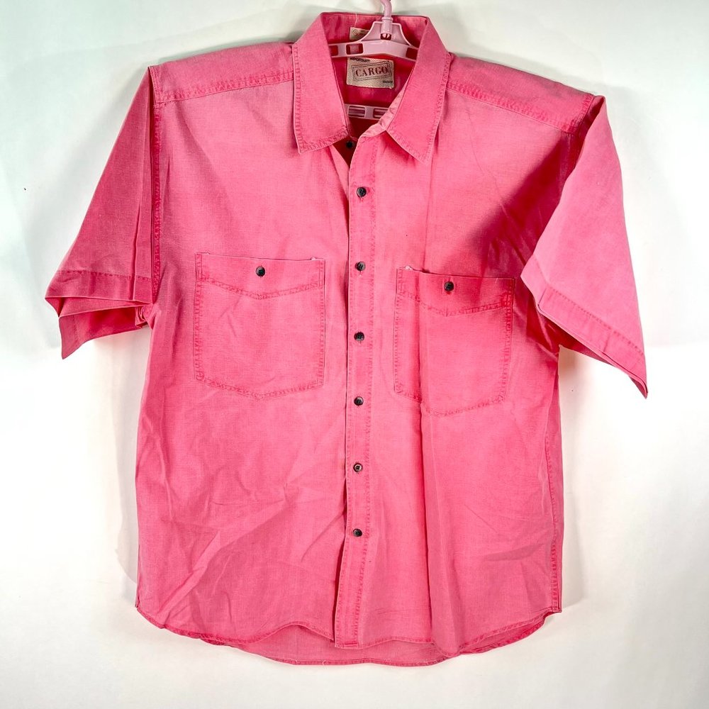 Cargo Button Shirt Mens Size Xl Pink Pockets Heavy Weight Cotton VTG